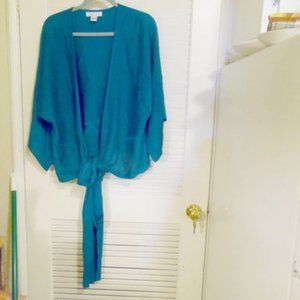Silk Assets Open Front Silk Knit  Long Tie Wrap Jacket Size Large